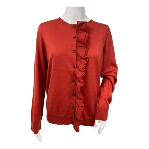 Louis Vuitton ruffled rust button down cardigan - Picture 2 of 11
